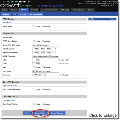 DD-WRT VPN Setup - Part 12 - Apply Settings