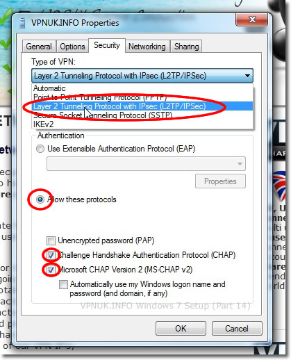 Setting up a VPN on Windows 7 - Part 14 Choose L2TP