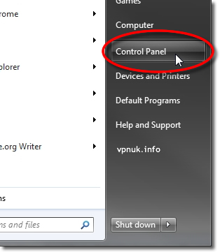 Setting up a VPN on Windows 7 - Part 1 - Go to Control Panel