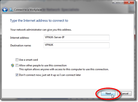 Setting up a VPN on Windows 7 - Part 7 - VPN address and name