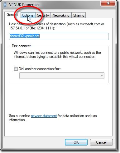 Setting up a VPN on Windows 7 - Part 12 - Click options