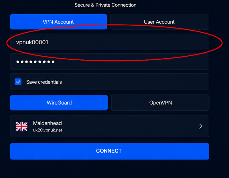 Amazon Fire App - Enter VPN credentials