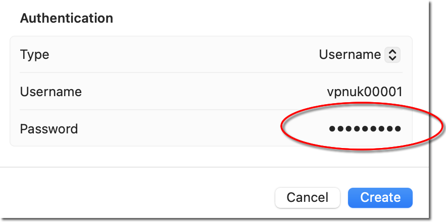 Enter your VPNUK VPN password