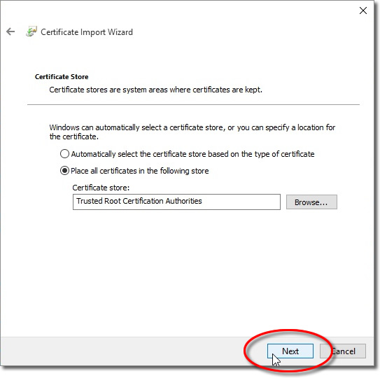 Certificate store selection