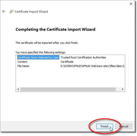 Completing certificate import