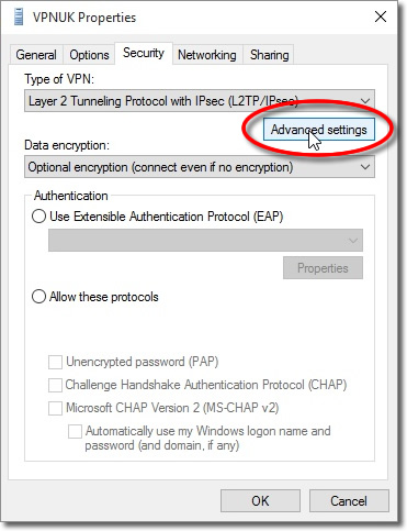 VPN connection properties
