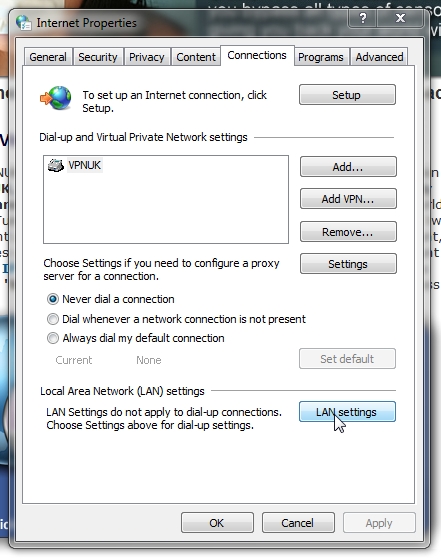 VPNUK Proxy setup for Internet Explorer part 2