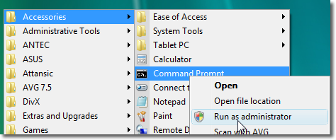 run cmd as administrator
