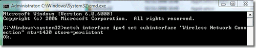 Changing the MTU value in Vista